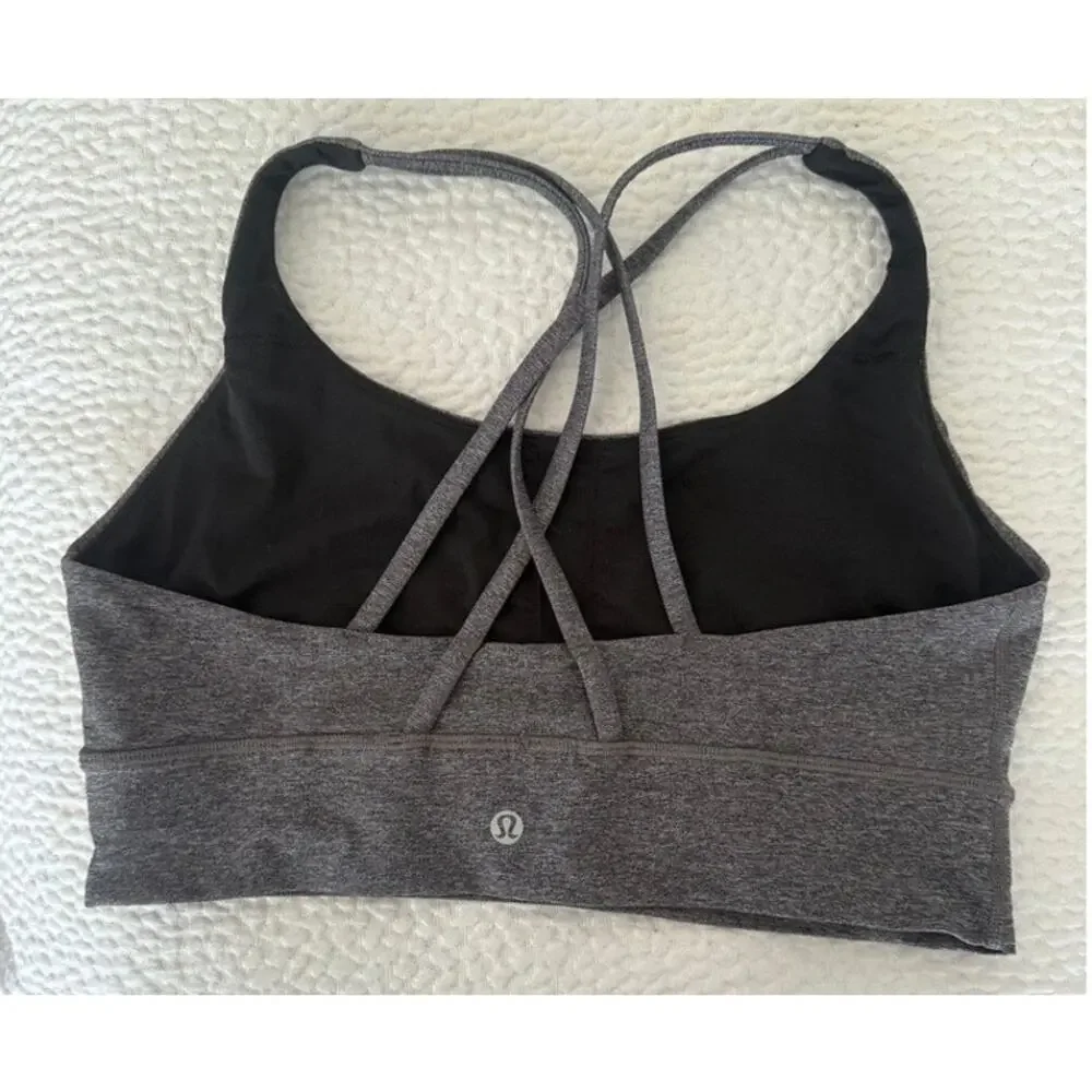 lululemon Energy Longline Bra Medium Support Heathered Black Size 10